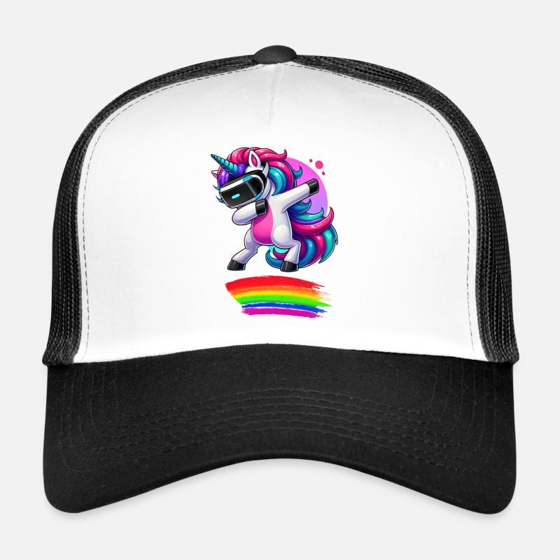 Dabbing VR Unicorn with Rainbow Trucker Cap