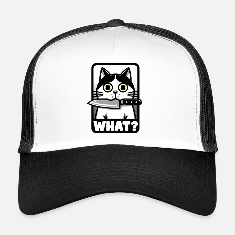 QUOI? UN CHAT AVEC UN COUTEAU - Casquette trucker  - blanc/noir