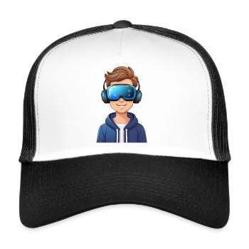 Junge mit VR-Brille – Virtuelle Realität - Trucker Cap - Weiß/Schwarz - Vorne