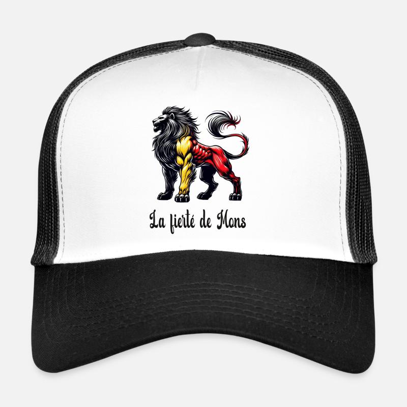 Motif du drapeau lion de Mons - Casquette trucker - blanc/noir