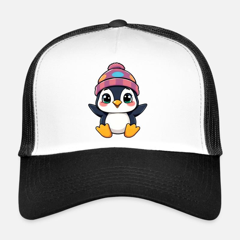 Pingouin charmant avec bonnet rose et pois Casquette trucker 