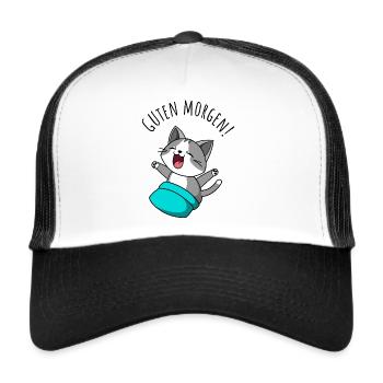 Bonjour! Chat mignon se lève et bâille - Casquette trucker  - blanc/noir - Devant