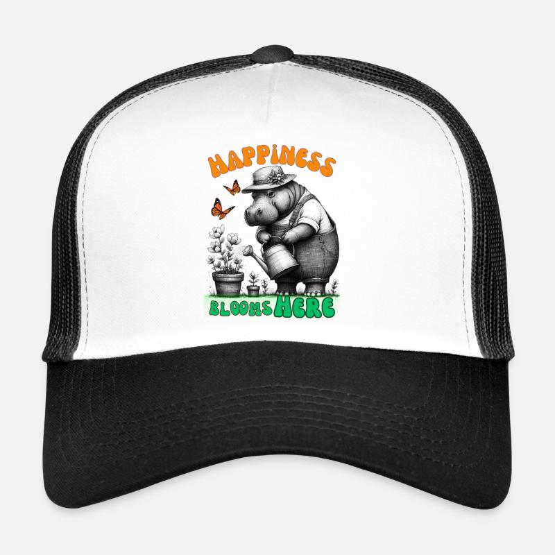 Glück blüht hier Gartenarbeit Nilpferd - Trucker Cap - Weiß/Schwarz