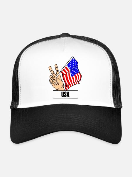 Flag USA peace sign text USA - Trucker Cap - white/black - Front