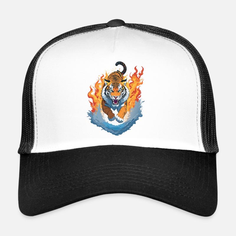 Flaming Tiger Jump - Trucker Cap - white/black