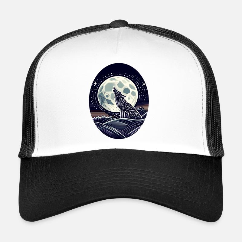 Geometric Wolf and Full Moon Trucker Cap