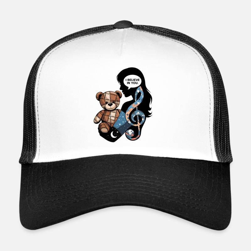 Ermutigender Teddybär mit Musik und Mondschein-Comf Trucker Cap