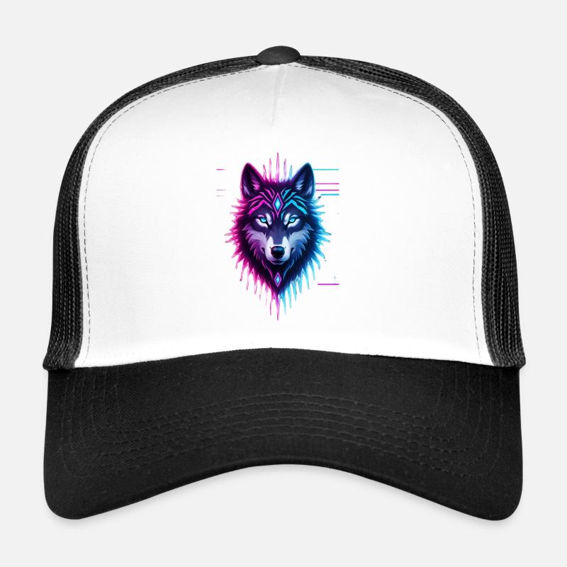 Neon Wolf Crystal Crown Trucker Cap