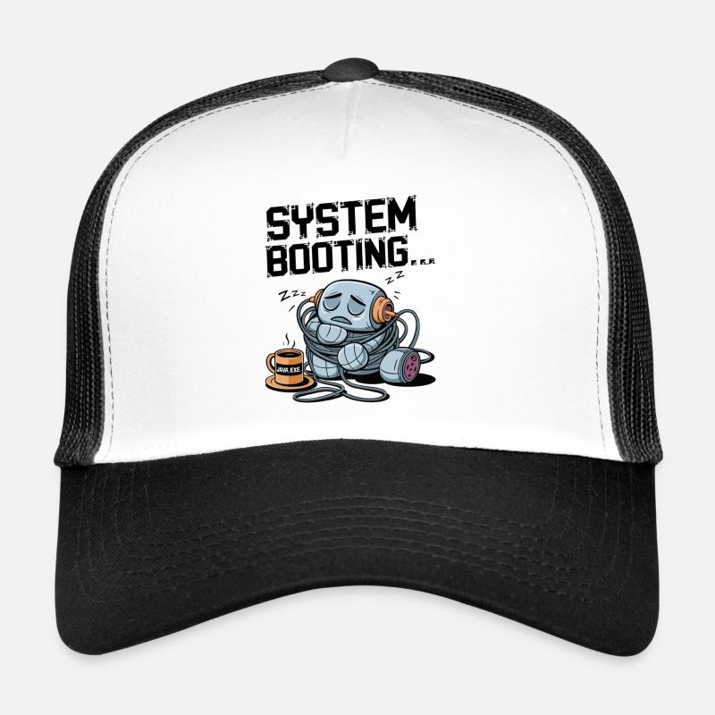 Sleepy Robot Booting avec du café Java.exe - Drôle Casquette trucker 