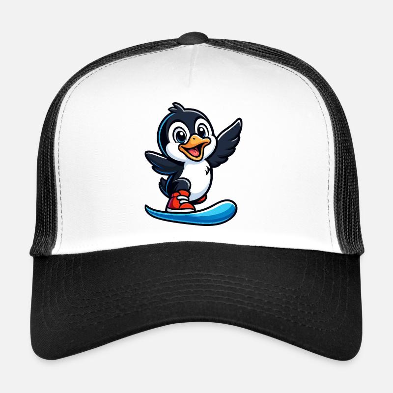 Cool penguin surfer at the pool party Trucker Cap