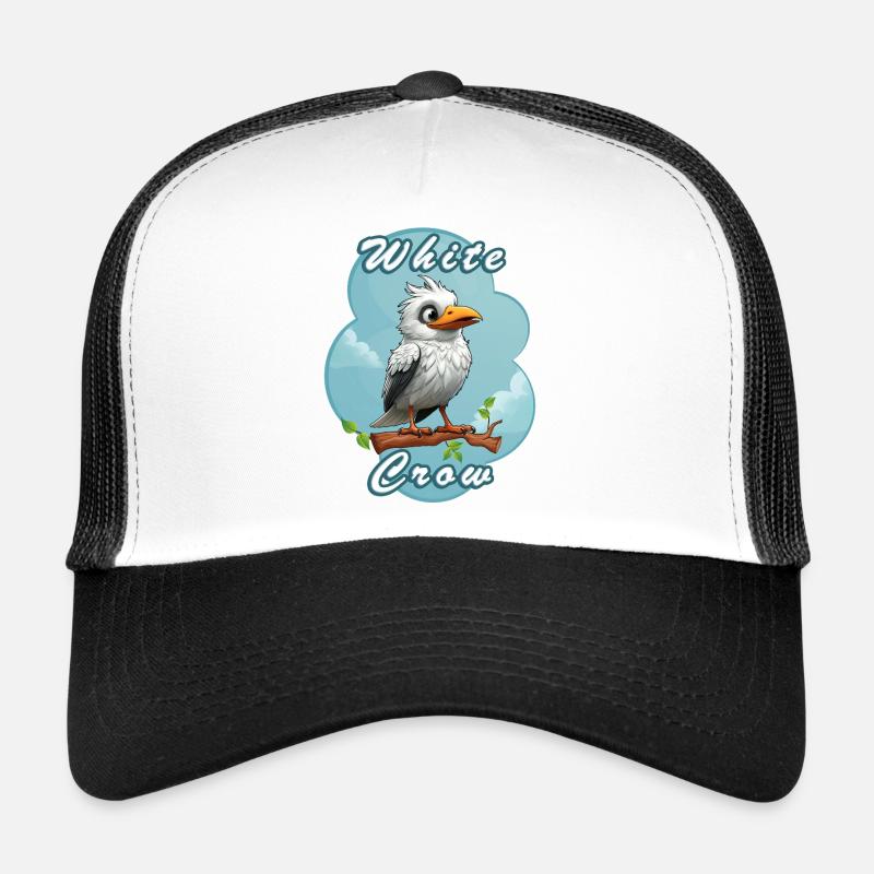 Dessin animé corbeau blanc sur branche Casquette trucker 