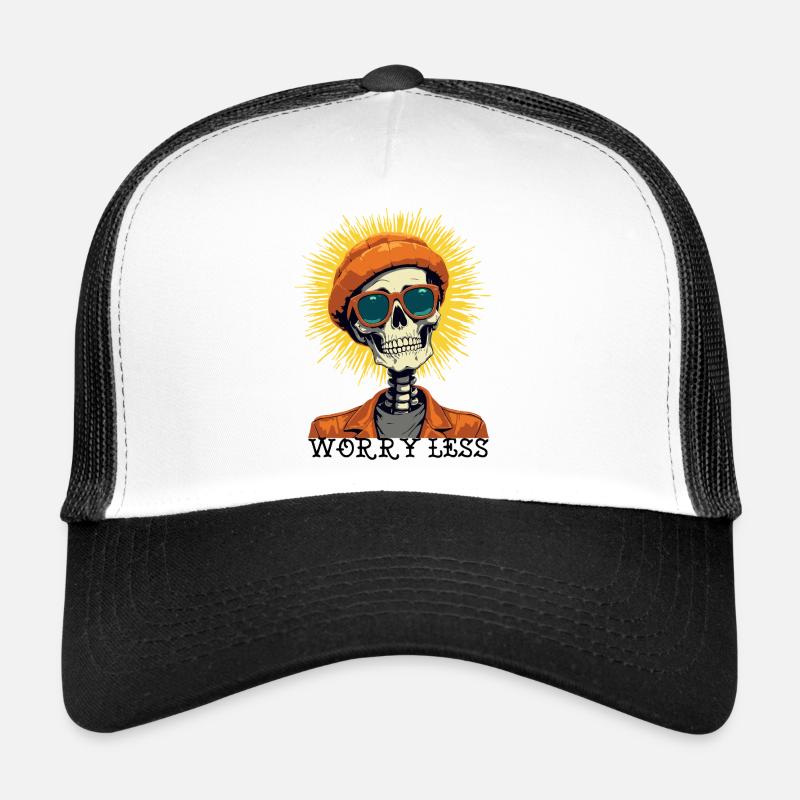 Skelett mit Sunset Lackleder Haar - Trucker Cap - Weiß/Schwarz