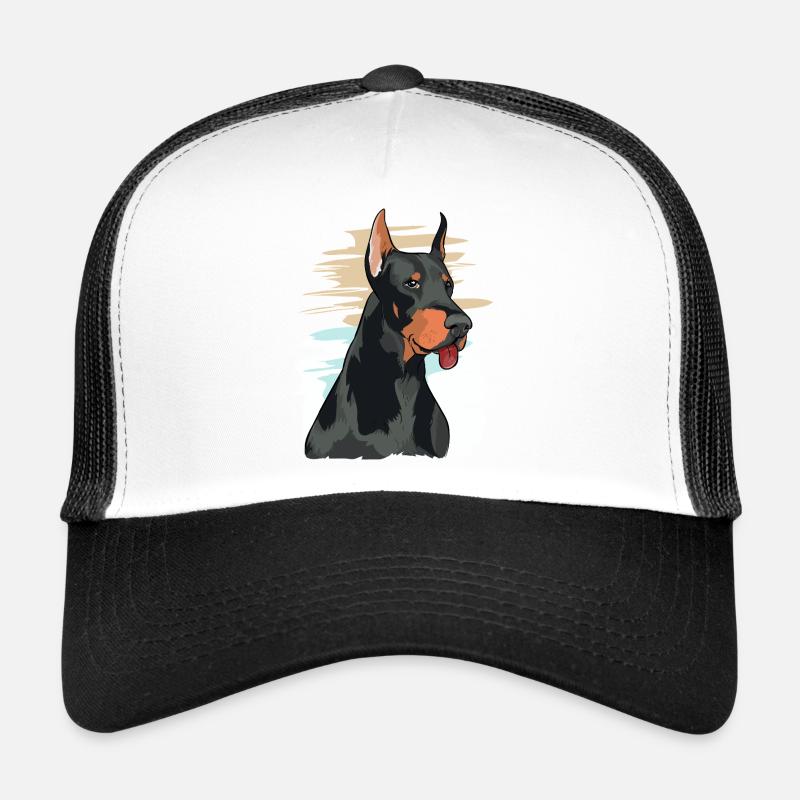 Playful Doberman Portrait Artwork - Trucker Cap - white/black