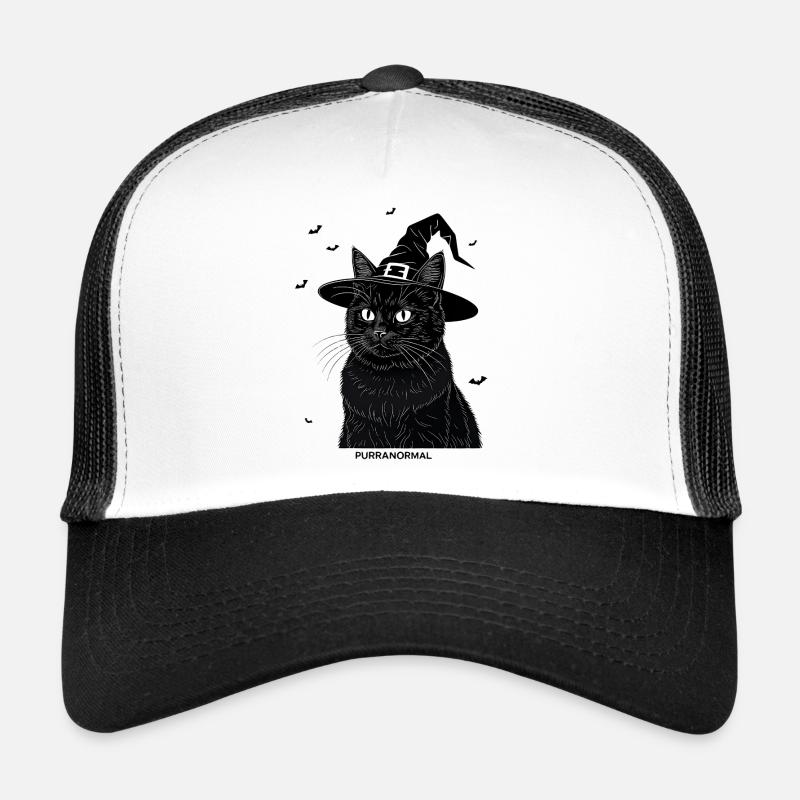 Conception d’Halloween de chat noir purranormal - Casquette trucker  - blanc/noir