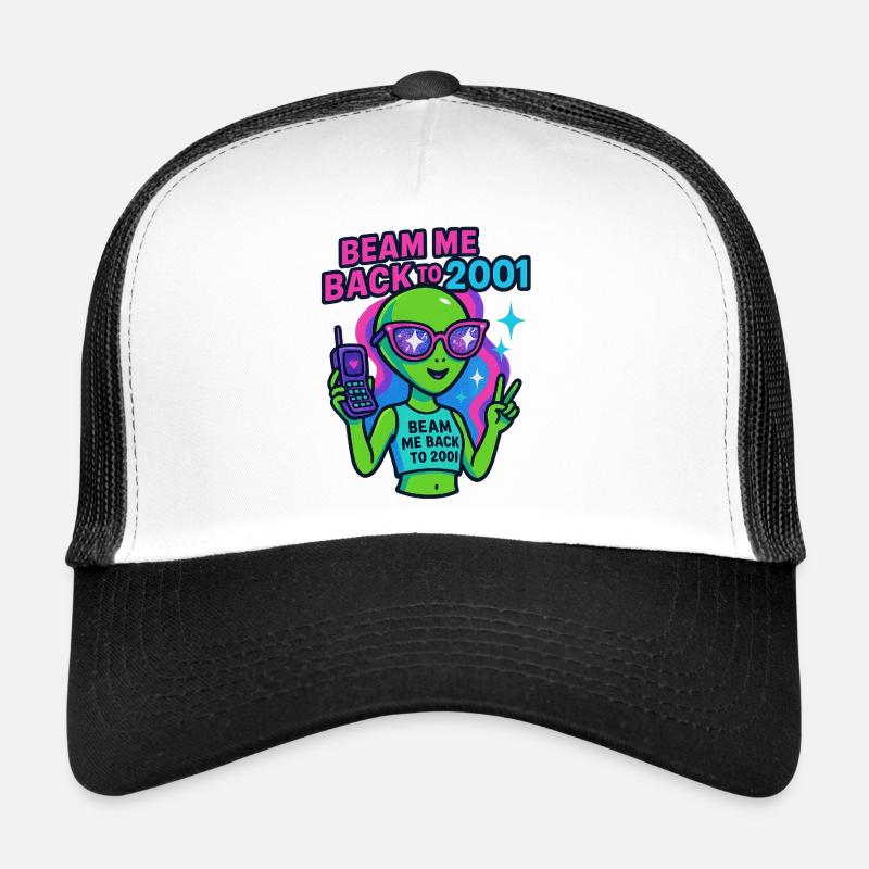 Retro Alien with 2001 Theme and Peace Sign Trucker Cap