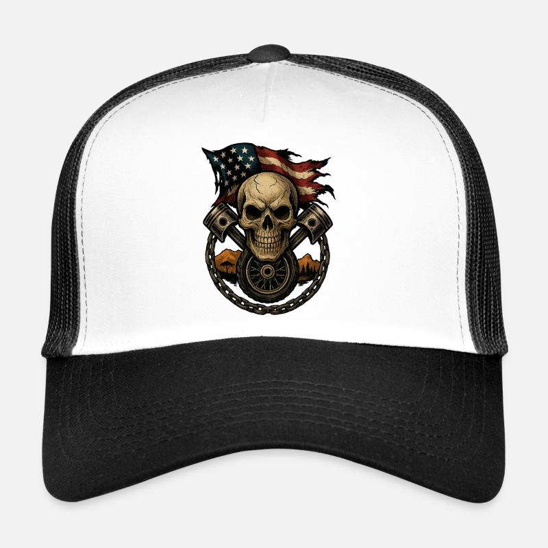 Crâne Patriotique avec Piston et Drapeau US Casquette trucker 