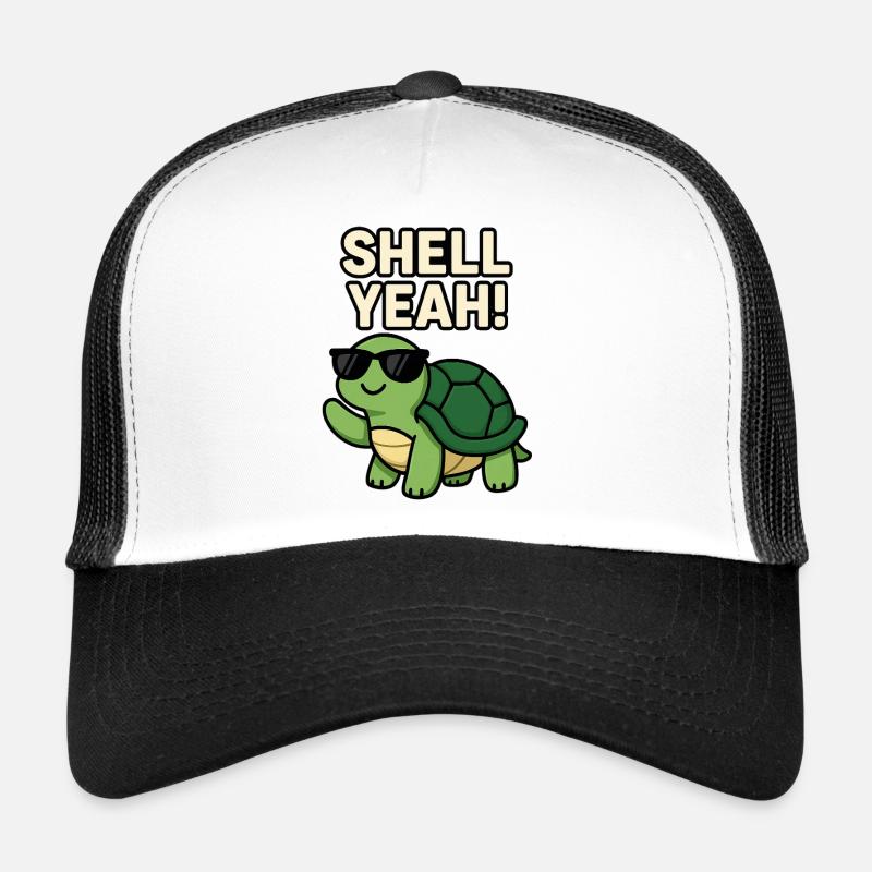 Coole Schildkröte mit Sonnenbrille und fettem Text - Trucker Cap - Weiß/Schwarz