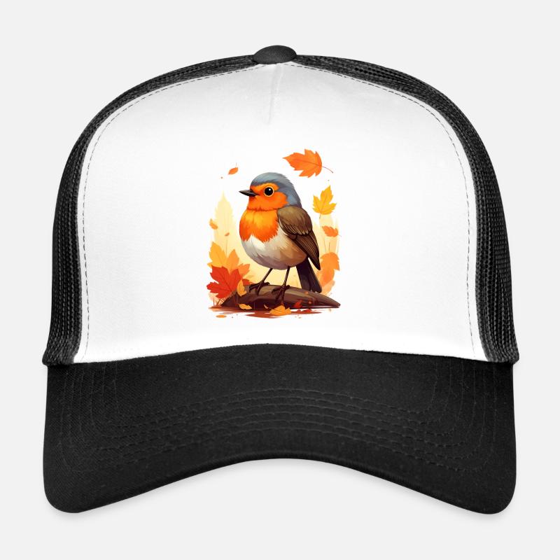 Rotkehlchen im Herbst - Trucker Cap - Weiß/Schwarz