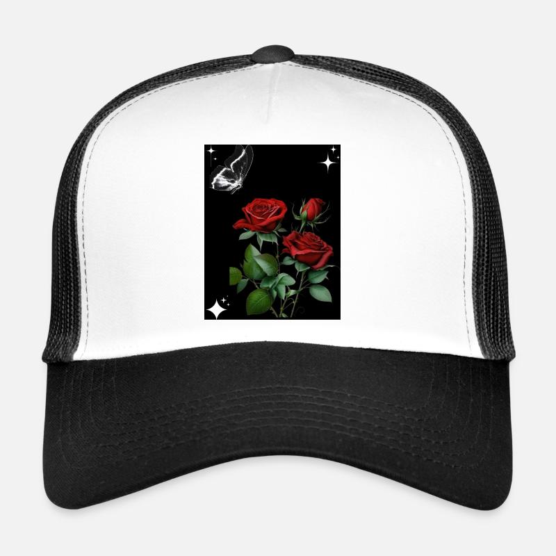 Roses rouges avec papillon et étoiles Casquette trucker 