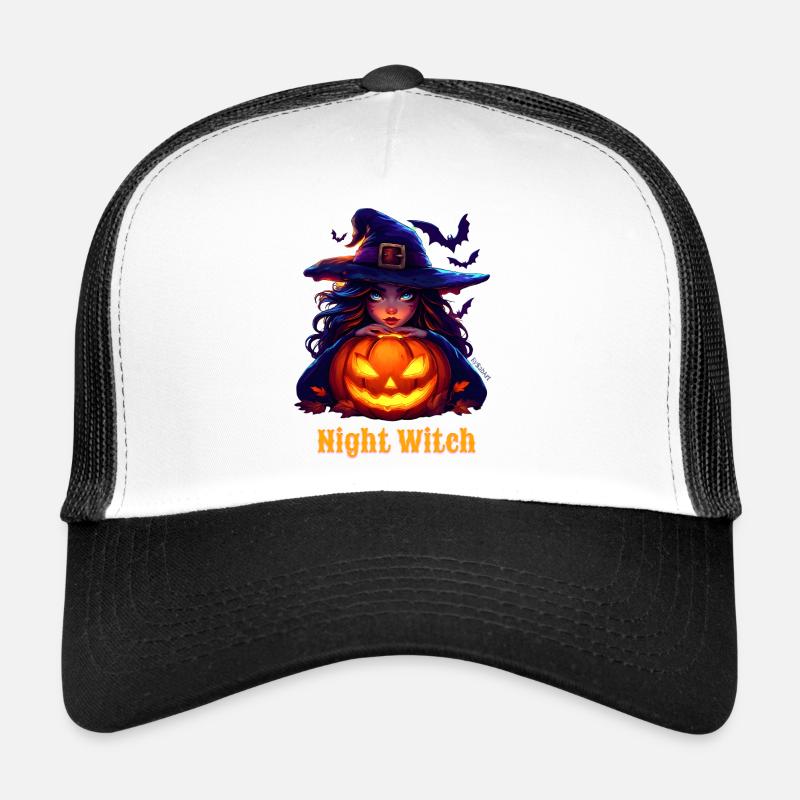 Halloween - Sorcière -Night Witch - Casquette trucker  - blanc/noir