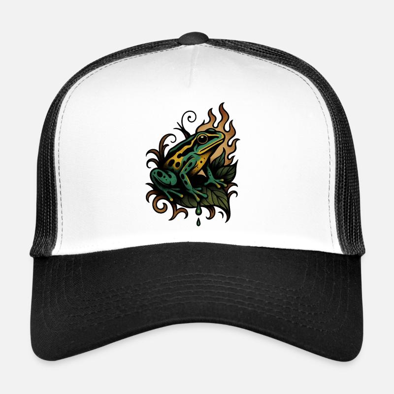 Flammenfrosch auf Blatt - Trucker Cap - Weiß/Schwarz