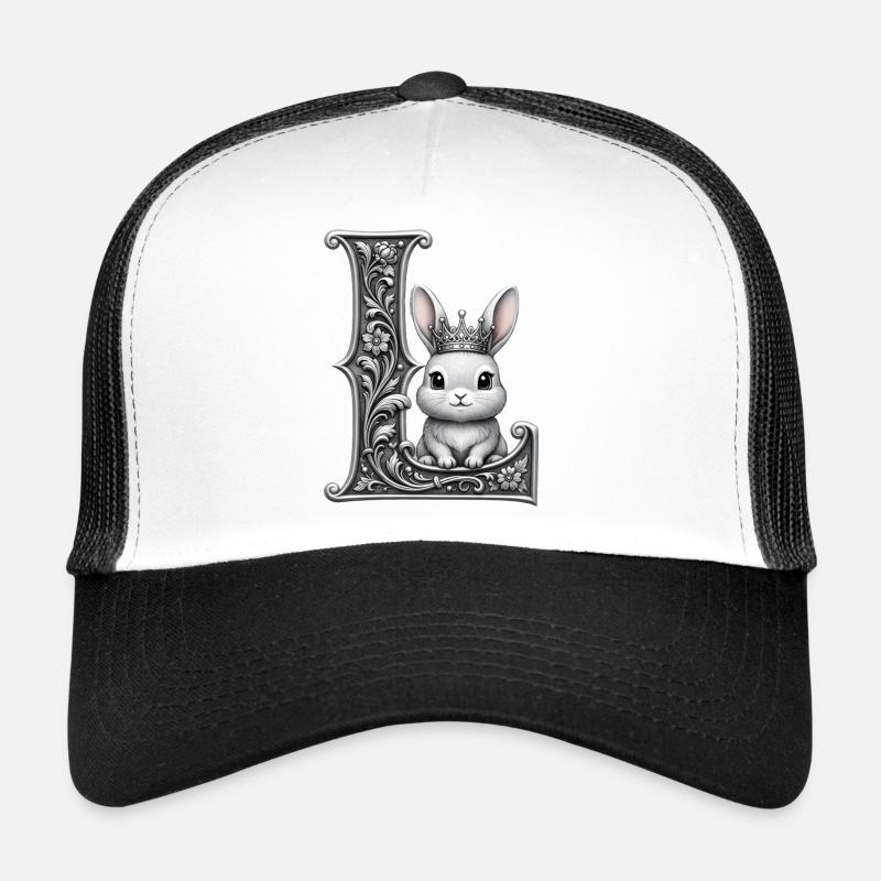 Das mit dem Buchstaben L geschmückte Kronenkaninchen - Trucker Cap - Weiß/Schwarz