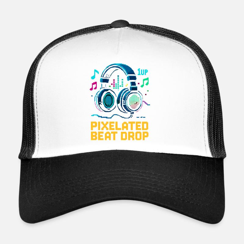 PIXELATED BEAT DROP Retro Pixel Headphones 1UP Trucker Cap