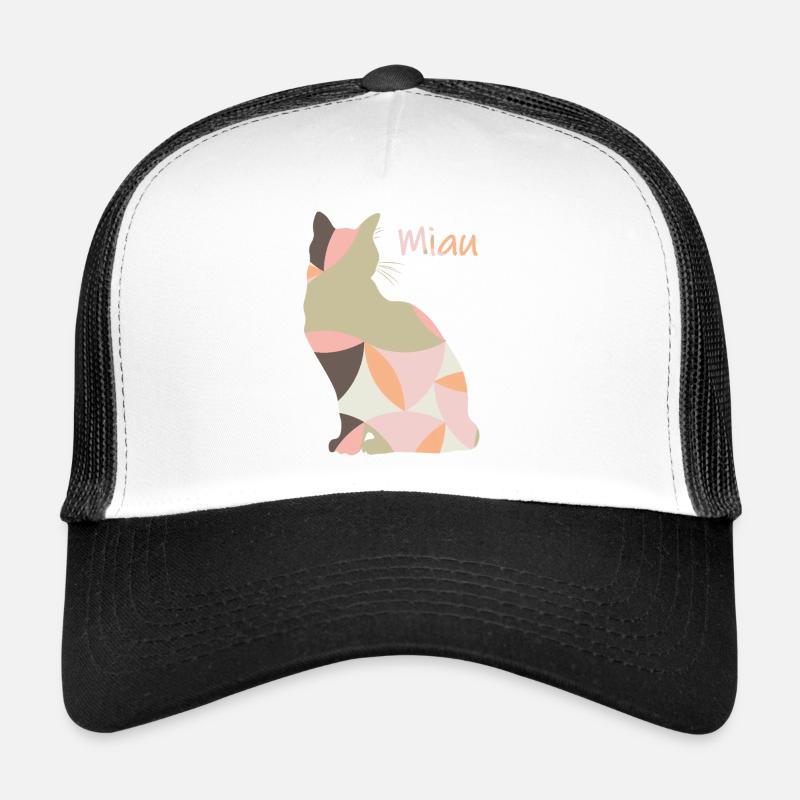 Meow - Cat - Abstract - Trucker Cap - white/black