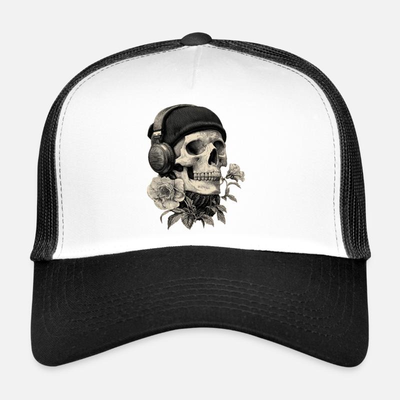 Crâne avec casque et rose Casquette trucker 