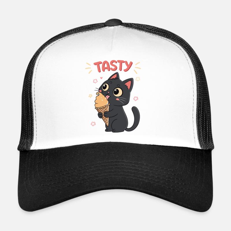 Schwarze Katze Foodie Eiscreme Trucker Cap