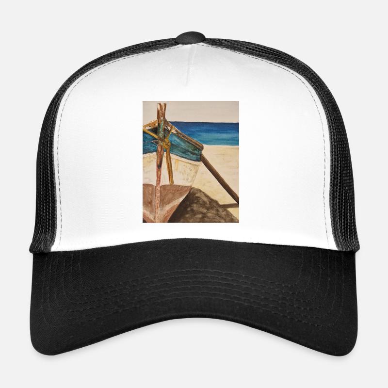 Bateau aquarelle sur la plage Casquette trucker 