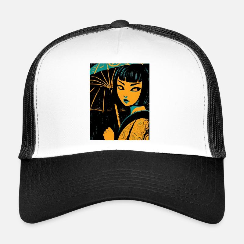 Nachtlicht Mädchen mit UkiyoE Regenschirm Trucker Cap