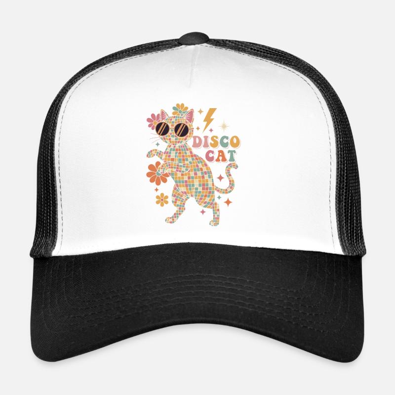 Techno Disco Cat Ball Party Drôle - Casquette trucker  - blanc/noir