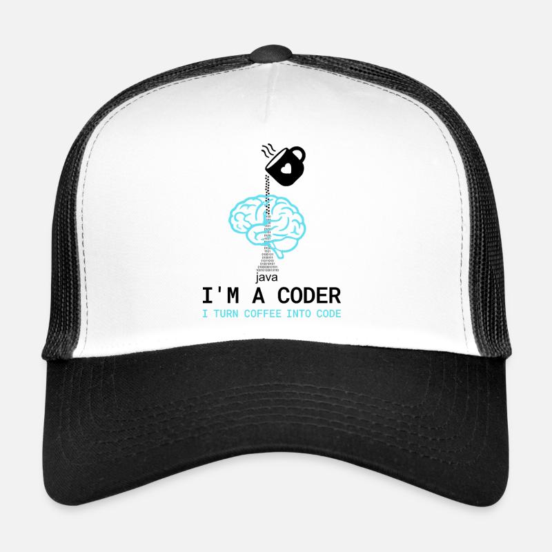 T-shirt Coder : Du café dans le code – Nerdy Programmie - Casquette trucker  - blanc/noir