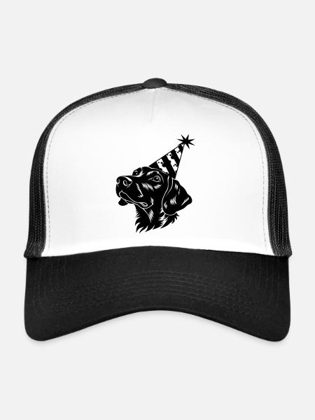 Teckel noir avec chapeau de fête - Casquette trucker  - blanc/noir - Devant