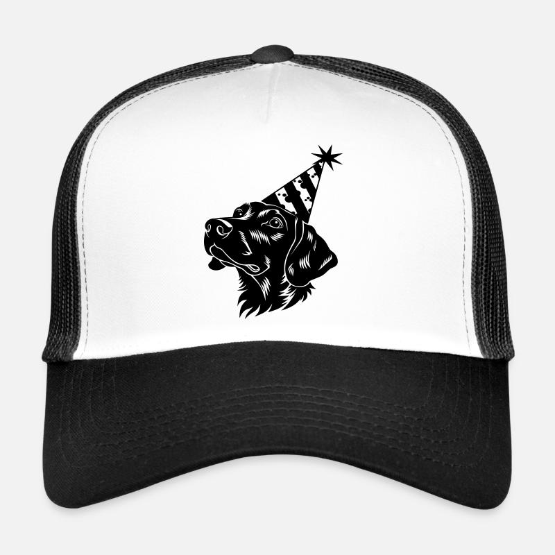 Teckel noir avec chapeau de fête Casquette trucker 