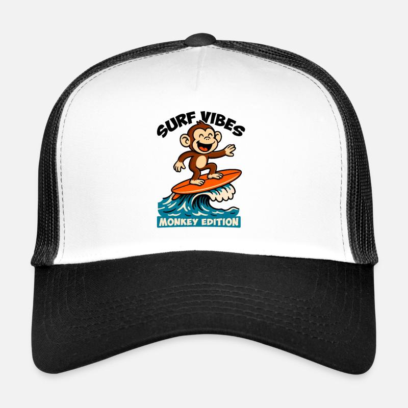 Surf Vibes, monkey edition. Happy surfing monkey Trucker Cap