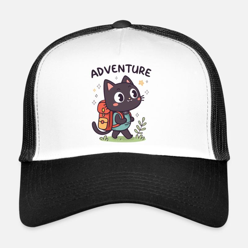 Chat Noir Aventurier avec Sac à Dos Casquette trucker 