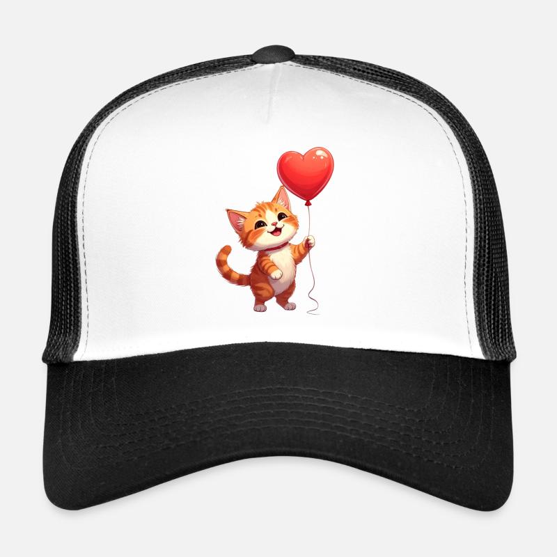 Katze mit Herzluftballon zum Valentinstag Trucker Cap