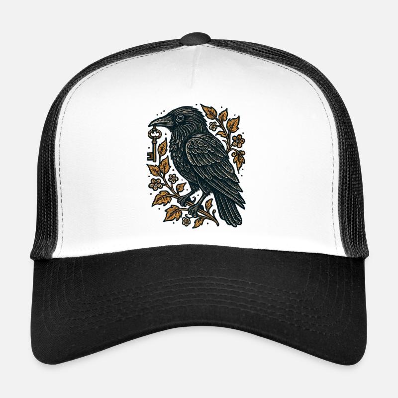 Raven with Key and Foliage Trucker Cap