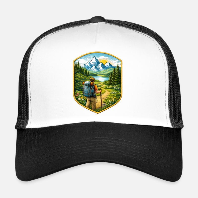 Hiker patch with mountain landscape Trucker Cap