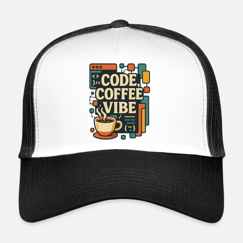 Code Coffee Vibe – Funny Programmer T-Shirt - Trucker Cap - white/black