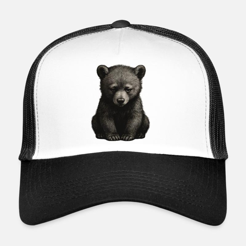 Black and White Bear Cub Trucker Cap