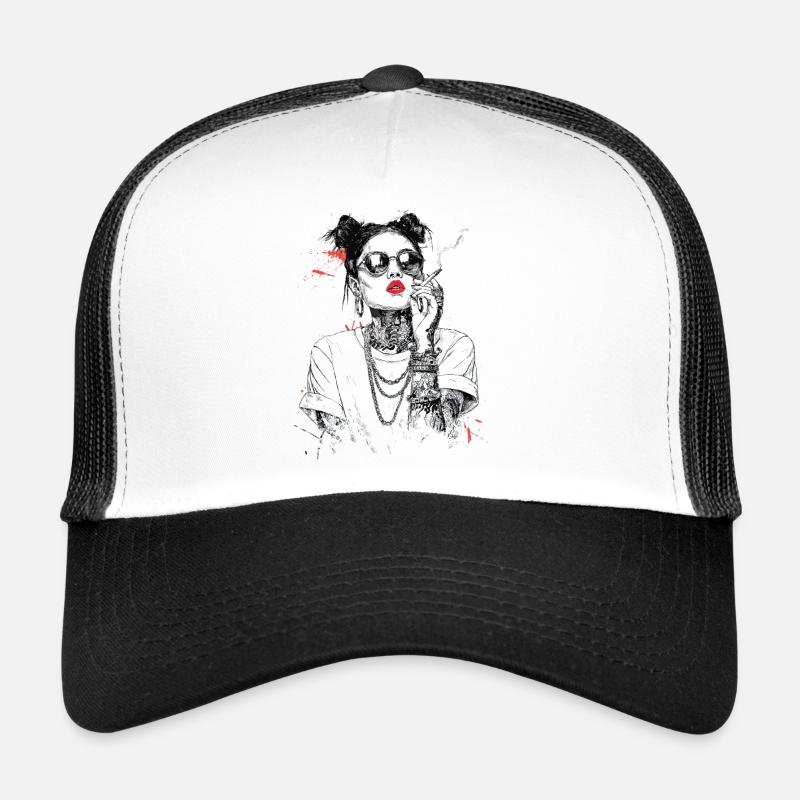 Girl Noir Queen with Red Lips Trucker Cap
