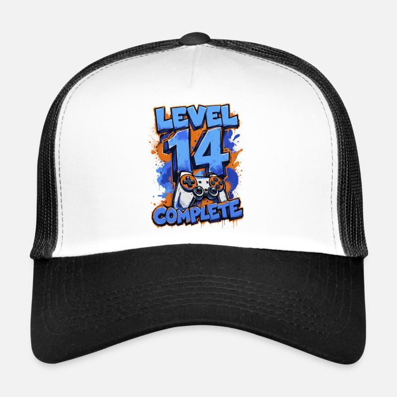 Level 14 Complete – Retro Gaming Trucker Cap