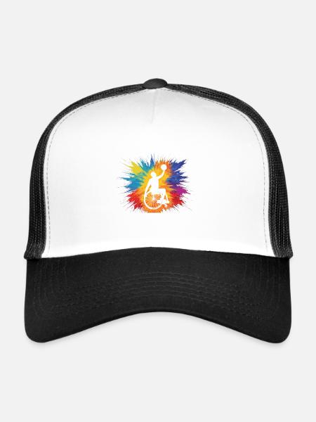 Cadeau de basketball en fauteuil roulant - Casquette trucker  - blanc/noir - Devant