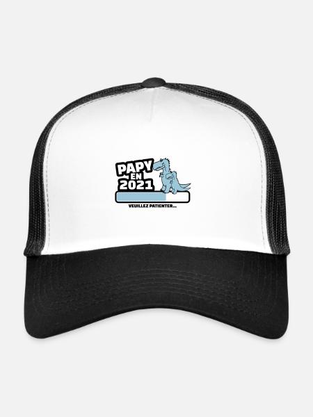papy en 2021 veuillez patienter - Casquette trucker  - blanc/noir - Devant