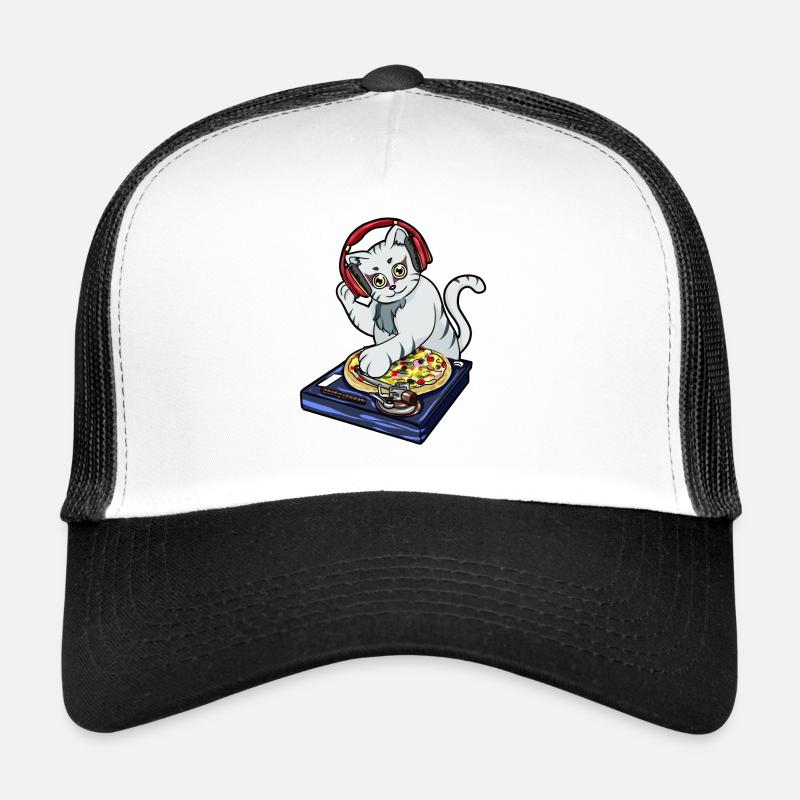Katze Pizza DJ - Trucker Cap - Weiß/Schwarz