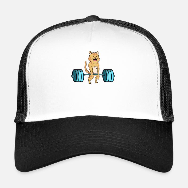 Cats weight lifting dumbbell bodybuilding gift - Trucker Cap - white/black