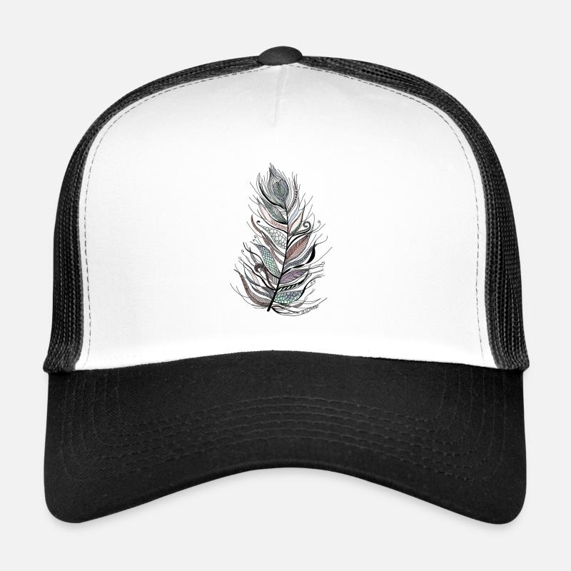 zentangle plume coloré no three - Casquette trucker  - blanc/noir